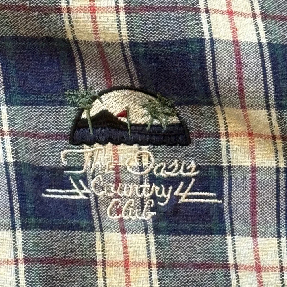 Vintage AM Player Oasis Country Club Plaid Golf Windshirt Navy XXL Cotton Lining